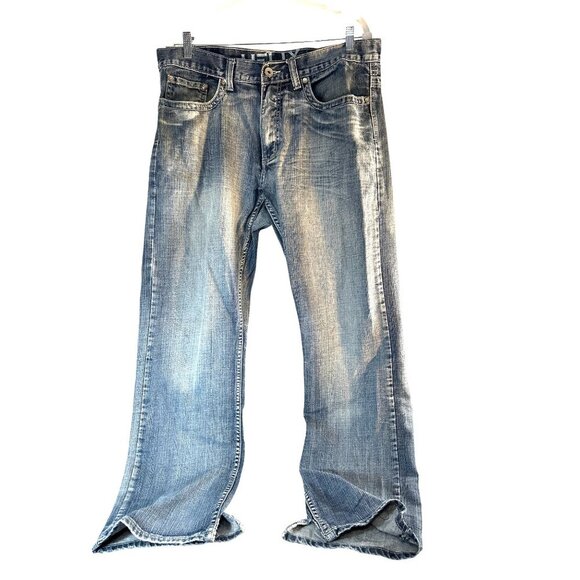 Helix Slim Mens Jeans Med Wash Blue Five Pocket Tapered Split Size 36/32 - Picture 1 of 8